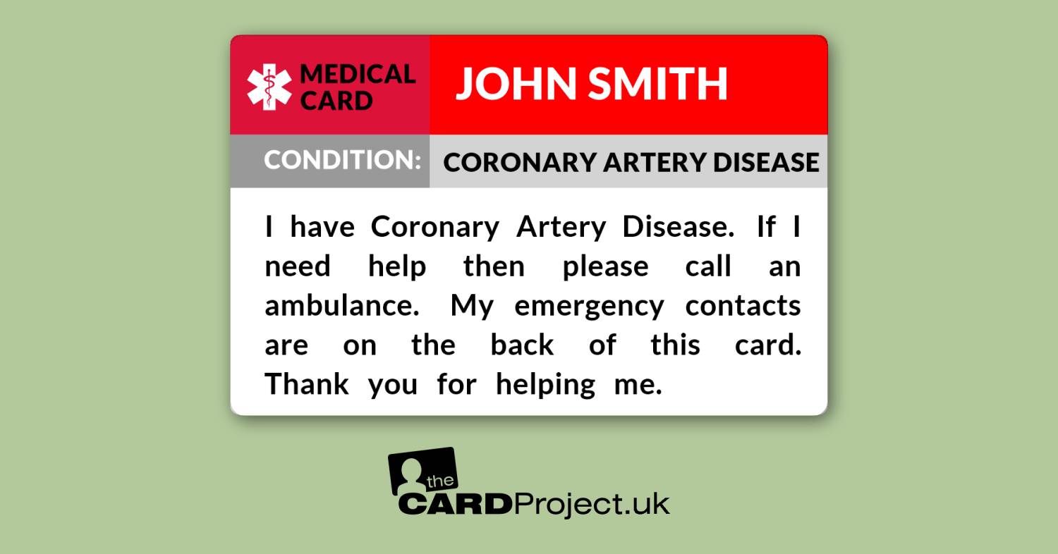 Coronary Artery Disease  Medical ID Card (FRONT)